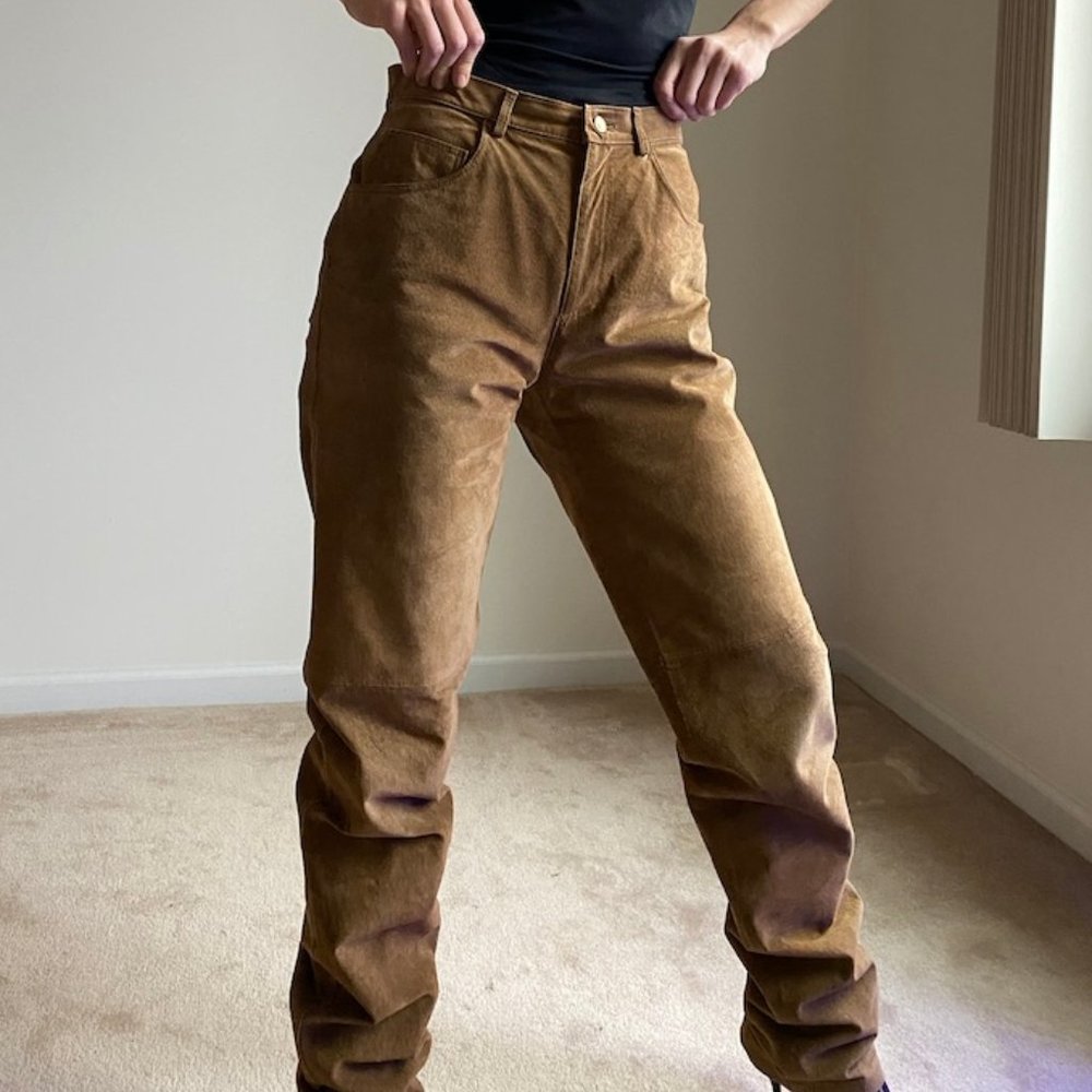 Vintage high waist tan genuine leather pants